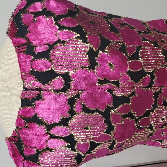 Women's Vintage Embroidered Burn Out Hot Pink Floral Velvet Dress sz Small - Picture 8 of 11